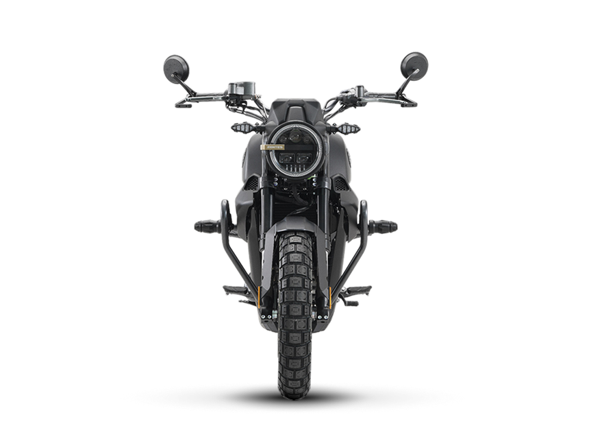 Zontes motos en Uruguay - Moto Zontes 200G frontal con diseño simétrico y faro redondo como rasgo central. Zontes motos en Uruguay - Zontes 200G de frente con faro circular, espejos altos y neumático delantero de dibujo mixto.