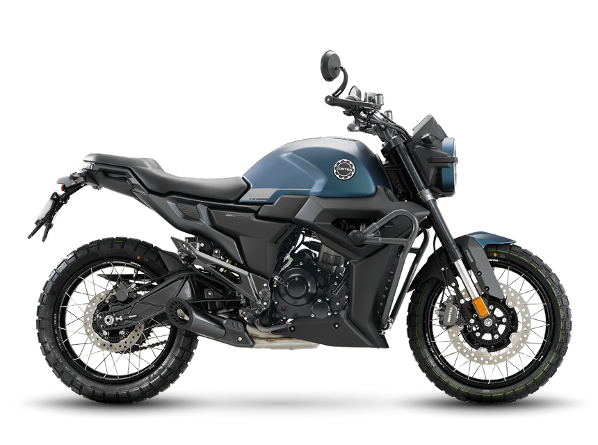 Zontes motos en Uruguay - Moto Zontes 200G en color azul con silueta de perfil y estilo urbano de inspiración scrambler. Zontes motos en Uruguay - Zontes 200G azul y negra de perfil con ruedas de rayos, asiento recto y neumáticos de dibujo mixto.