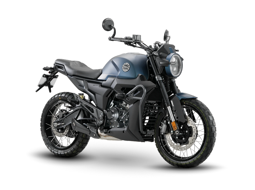 Zontes motos en Uruguay - Moto Zontes 200G azul con frente elevado, faro circular y diseño de líneas firmes. Zontes motos en Uruguay - Zontes 200G azul y negra con faro redondo, ruedas de rayos y vista en ángulo sobre fondo negro.