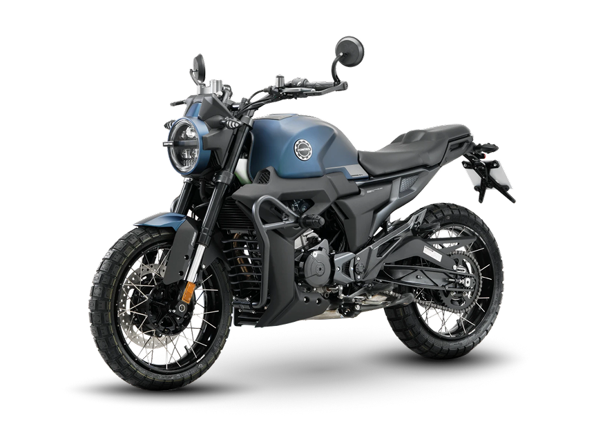 Zontes motos en Uruguay - Moto Zontes 200G azul con faro circular, depósito marcado y postura compacta. Zontes motos en Uruguay - Zontes 200G azul y negra con faro redondo, ruedas de rayos y vista en ángulo sobre fondo negro.
