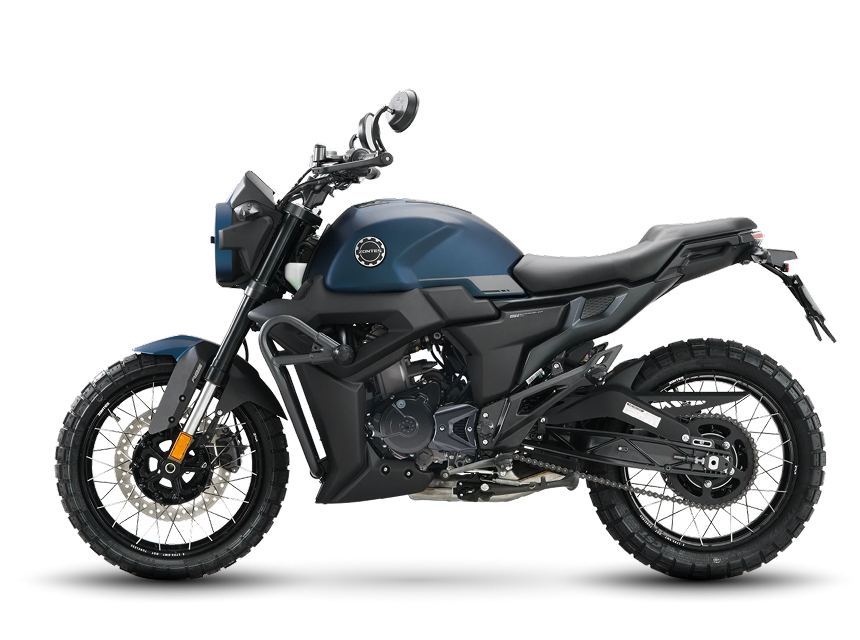 Zontes motos en Uruguay - Moto Zontes 200G azul con vista de perfil y diseño de inspiración scrambler. Zontes motos en Uruguay - Zontes 200G azul y negra de perfil con ruedas de rayos, asiento recto y silueta compacta.