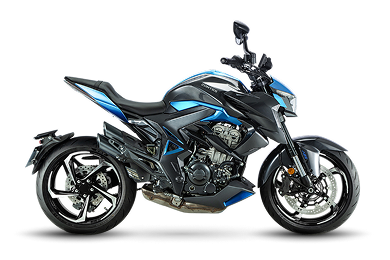 Zontes motos en Uruguay - Zontes 350R en color negro con detalles azules, diseño agresivo y ruedas de aleación.