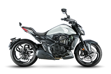 Zontes motos en Uruguay - Zontes 350V en color gris con asiento bajo, líneas extendidas y rueda delantera de gran presencia.
