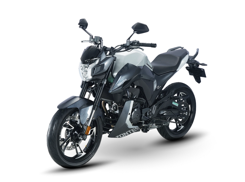 Zontes motos en Uruguay - Zontes 200Z gris con faro angular, tanque musculoso y una silueta compacta de estilo urbano.
