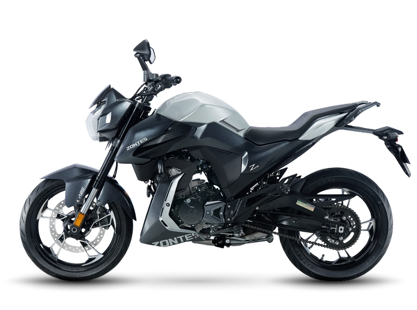 Zontes motos en Uruguay - Zontes 200Z gris claro con perfil alargado, asiento corrido y una composicion limpia de estilo naked.