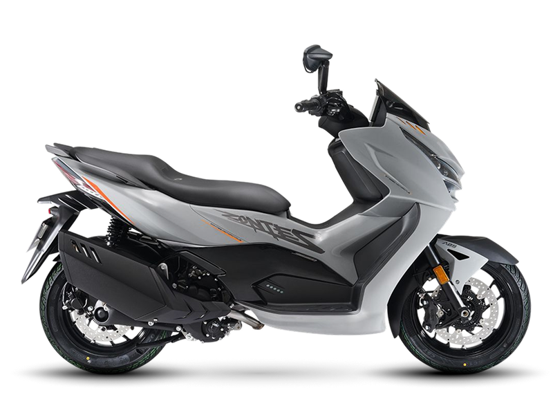 Zontes motos en Uruguay - Zontes 368D gris con silueta urbana, ruedas oscuras y carroceria compacta. Zontes motos en Uruguay - Scooter Zontes 368D gris claro con perfil lateral, asiento de dos niveles y carenado de lineas marcadas.