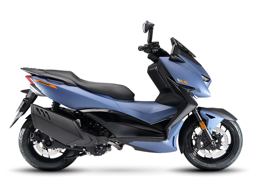 Zontes motos en Uruguay - Scooter 368M azul con perfil definido, superficies angulosas y llantas oscuras. Zontes motos en Uruguay - Zontes 368M azul con lateral completo, asiento corrido y sector inferior negro.