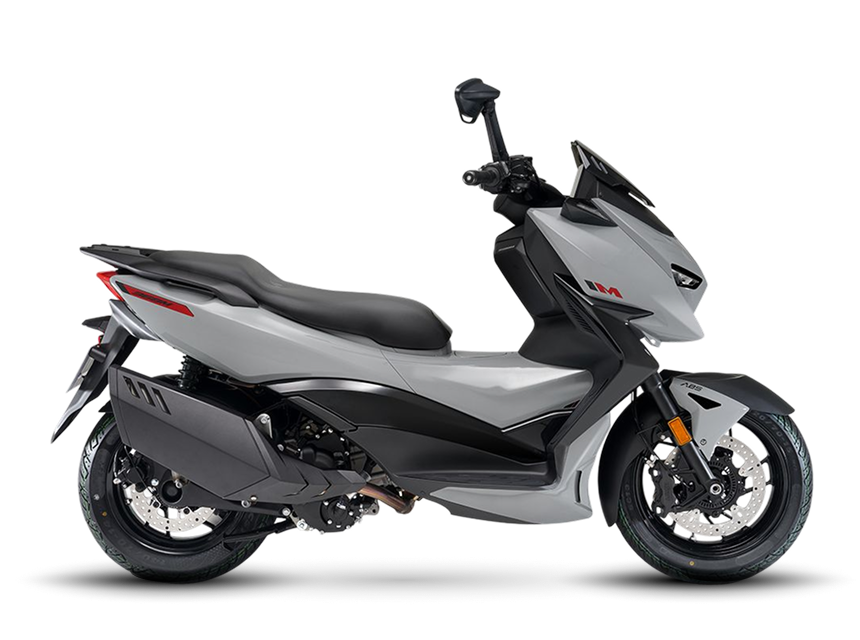 Zontes motos en Uruguay - Zontes 368M gris con silueta urbana, parte baja negra y acentos rojos discretos. Zontes motos en Uruguay - Scooter Zontes 368M gris con perfil lateral completo, asiento corrido y detalles rojos en la parte trasera.
