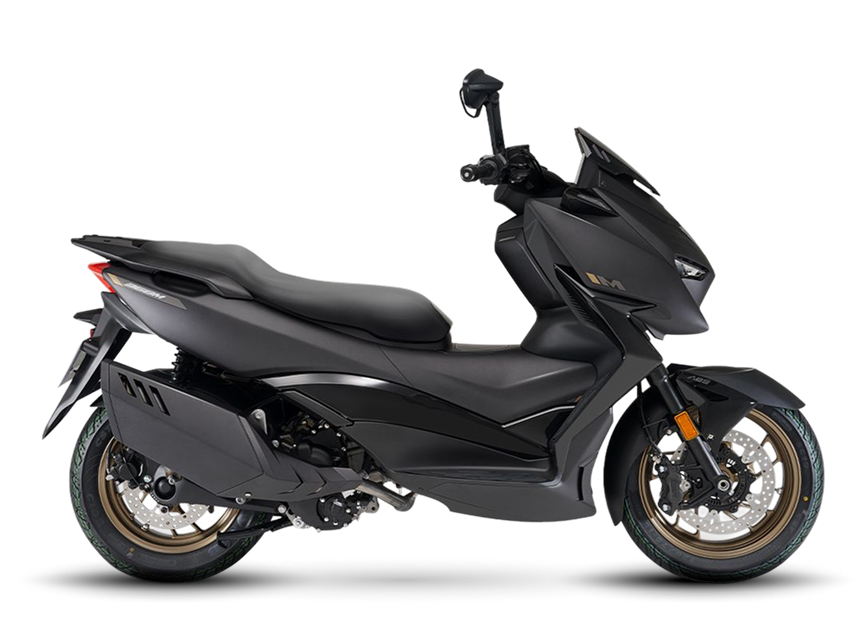 Zontes motos en Uruguay - Zontes 368M negro con silueta urbana, parte baja integrada y detalles metalicos en las ruedas. Zontes motos en Uruguay - Scooter Zontes 368M negro con perfil lateral completo, llantas color bronce y carroceria de lineas angulosas.