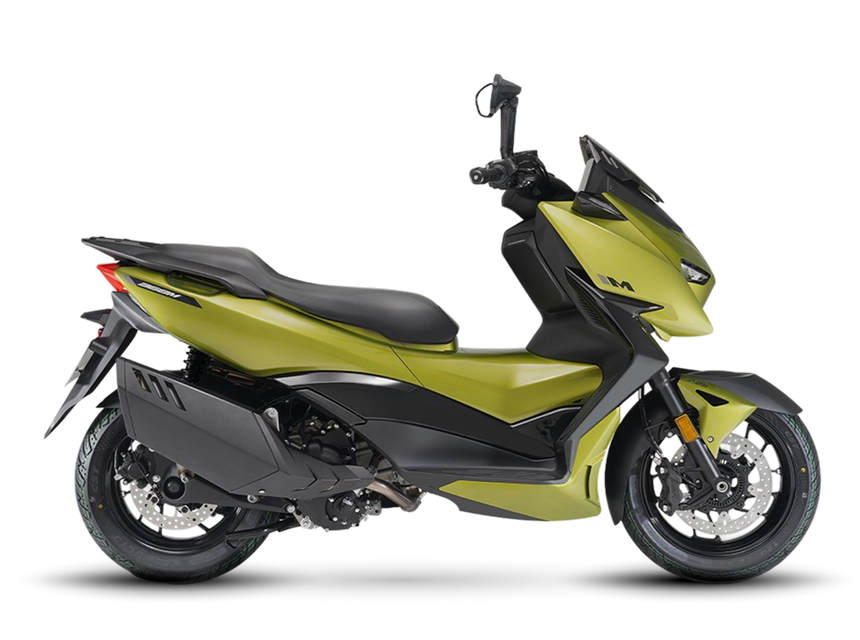 Zontes motos en Uruguay - Zontes 368M verde con silueta urbana, carroceria de lineas rectas y contraste en dos tonos. Zontes motos en Uruguay - Scooter Zontes 368M verde con perfil lateral completo, asiento corrido y parte baja en negro.