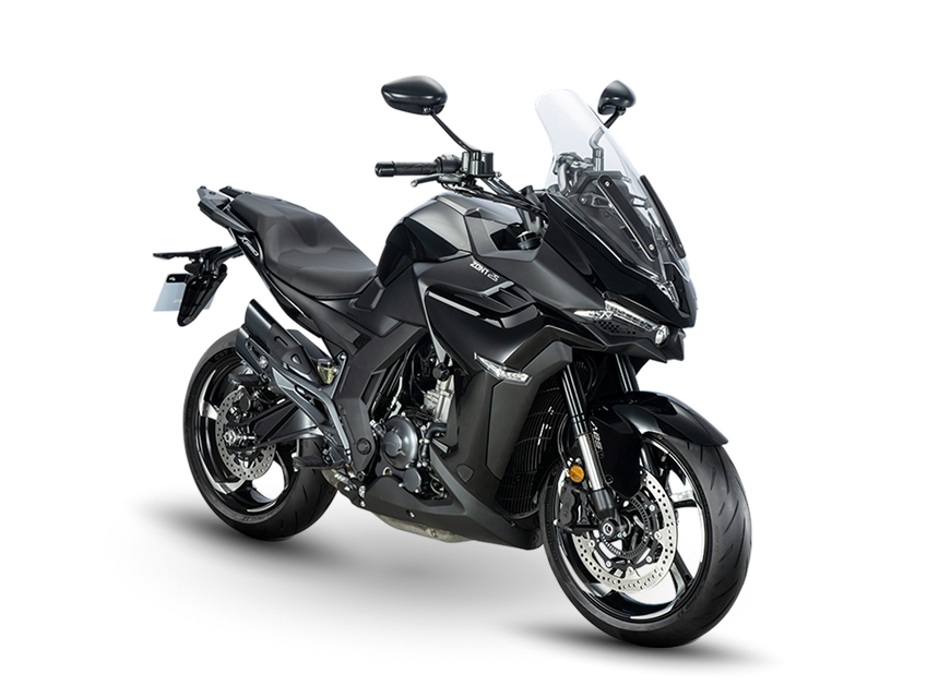 Zontes motos en Uruguay - Zontes 350X negra con diseño frontal envolvente, lineas tensas y una presencia clara sobre sus ruedas. Zontes motos en Uruguay - Zontes 350X negra con parabrisas alto, frente marcado y un conjunto compacto de impronta deportiva.